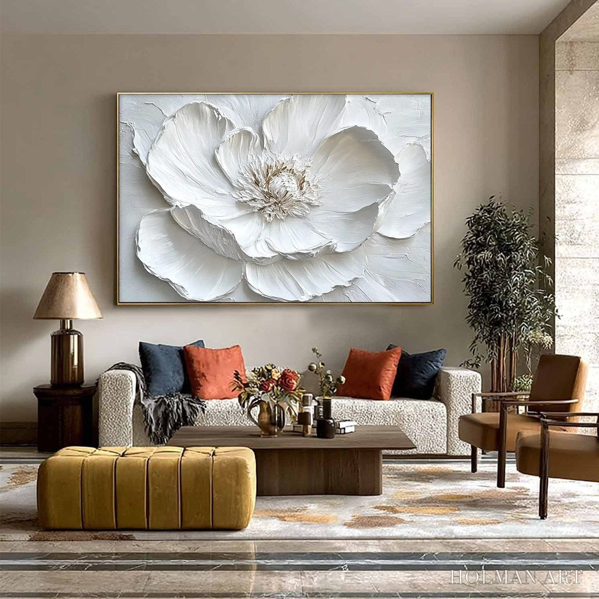 HOLMAN ART Ivory Bloom – Minimalist Textured Floral Oil Painting - image 5