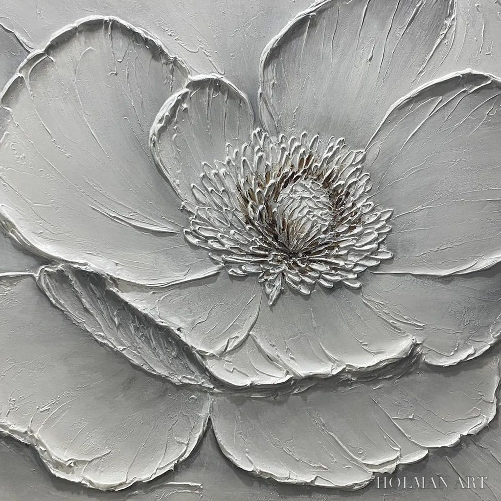 HOLMAN ART Ivory Bloom – Minimalist Textured Floral Oil Painting - image 6