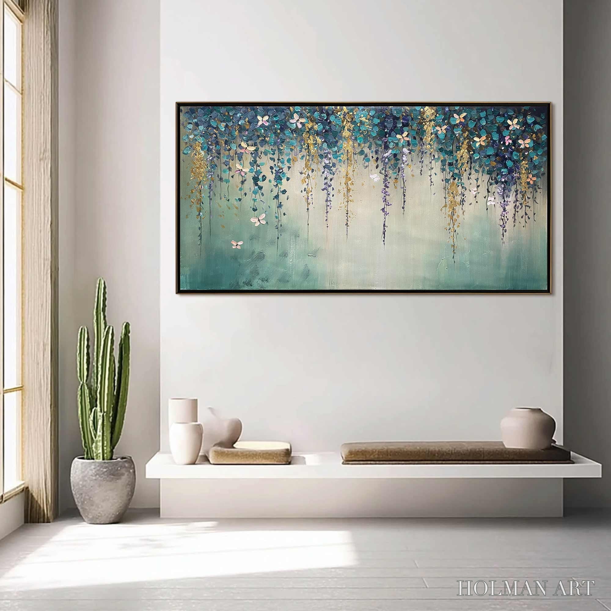 HOLMAN ART Ready to Ship | Cascade – Panoramic Floral and Butterfly Oil Painting - image 1