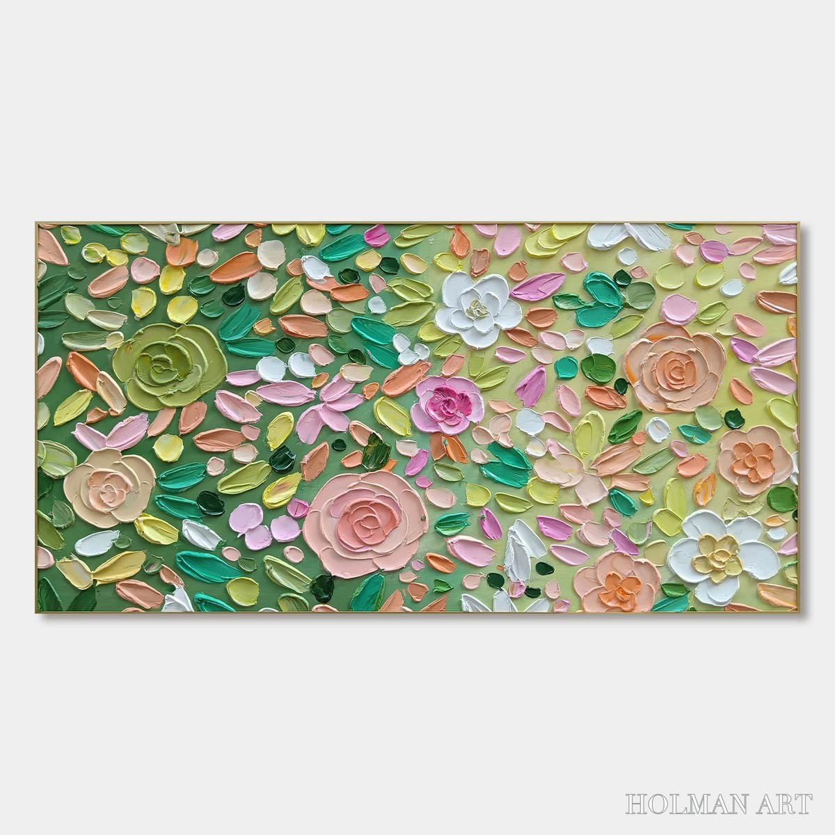 HOLMAN ART Ready to Ship | Garden Rhapsody | 28''X56'' | 70x140cm | Gold Frame - image 3
