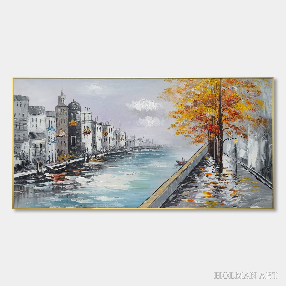 HOLMAN ART Ready to Ship | Parisian Autumn Stroll | 20''X40'' | 50x100cm | Gold Frame - image 3