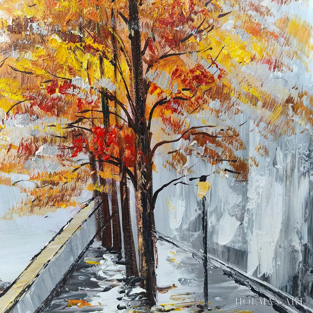 HOLMAN ART Ready to Ship | Parisian Autumn Stroll | 20''X40'' | 50x100cm | Gold Frame - image 4