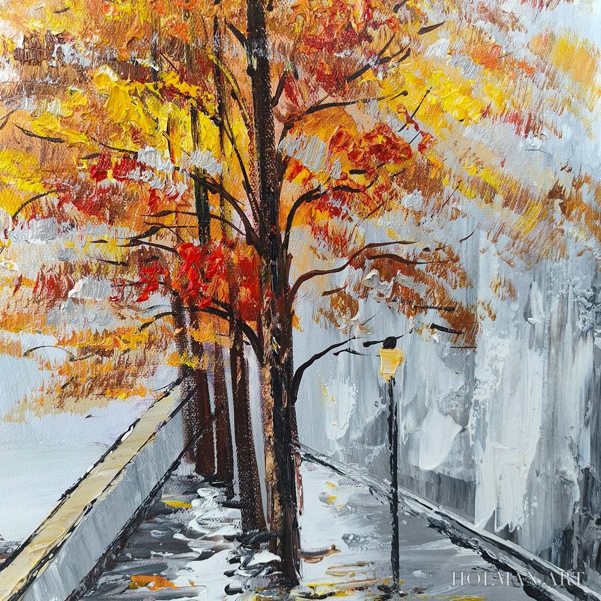 HOLMAN ART Ready to Ship | Parisian Autumn Stroll | 20''X40'' | 50x100cm | Gold Frame - image 4