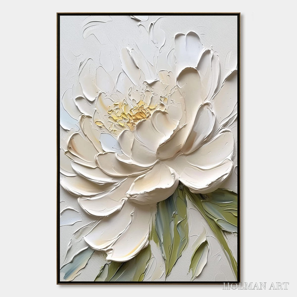 HOLMAN ART Ivory Petals – Textured Impasto Peony Painting - image 1