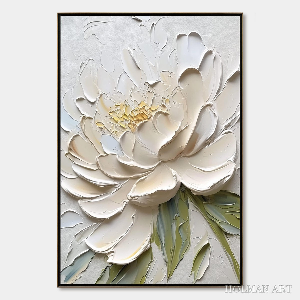 HOLMAN ART Ivory Petals – Textured Impasto Peony Painting - image 1