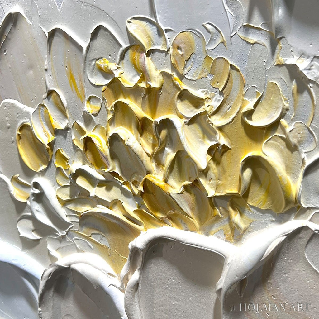HOLMAN ART Ivory Petals – Textured Impasto Peony Painting - image 3