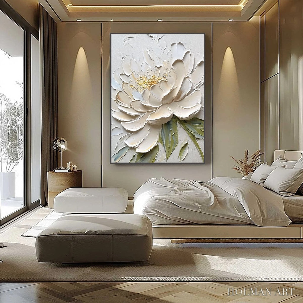 HOLMAN ART Ivory Petals – Textured Impasto Peony Painting - image 4