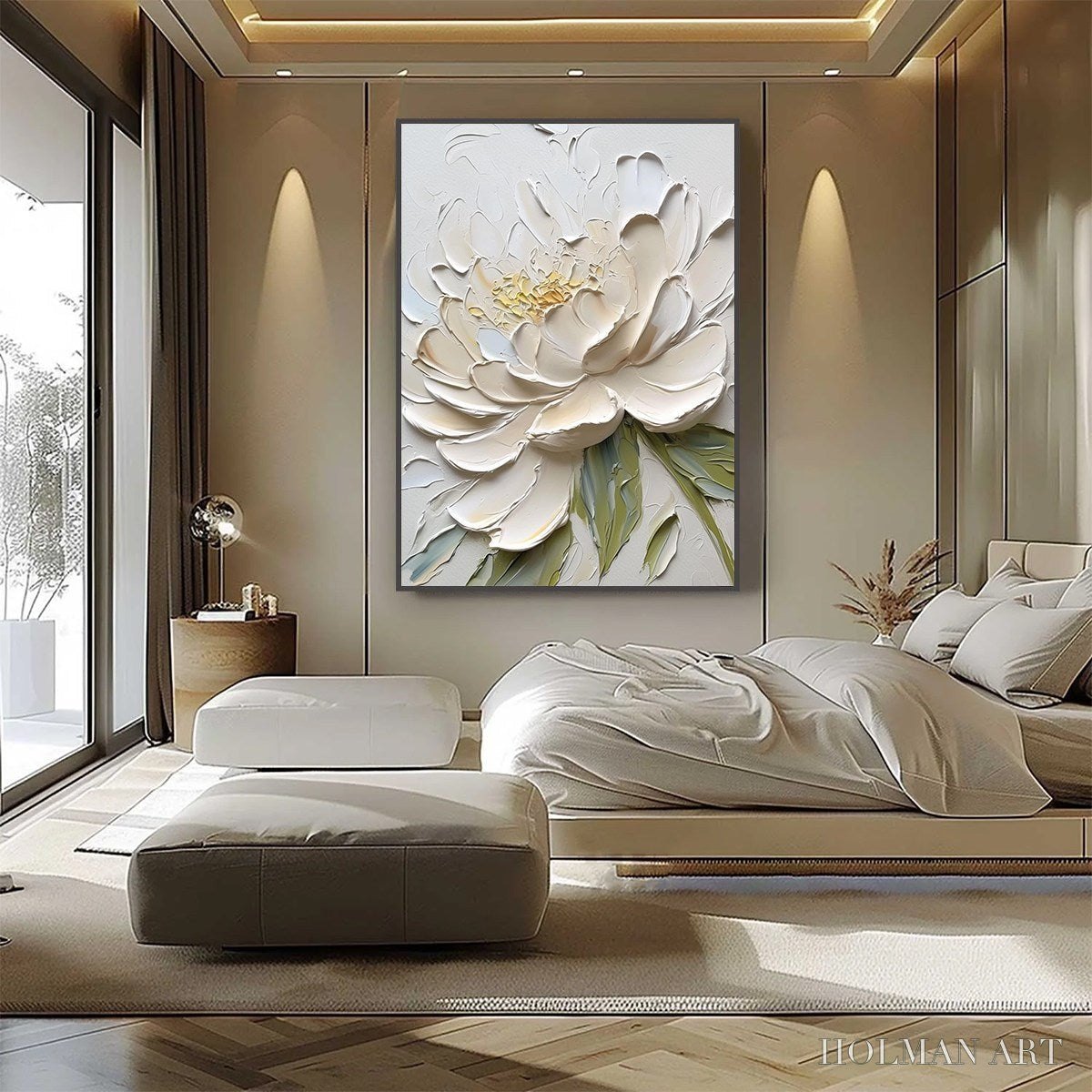 HOLMAN ART Ivory Petals – Textured Impasto Peony Painting - image 4