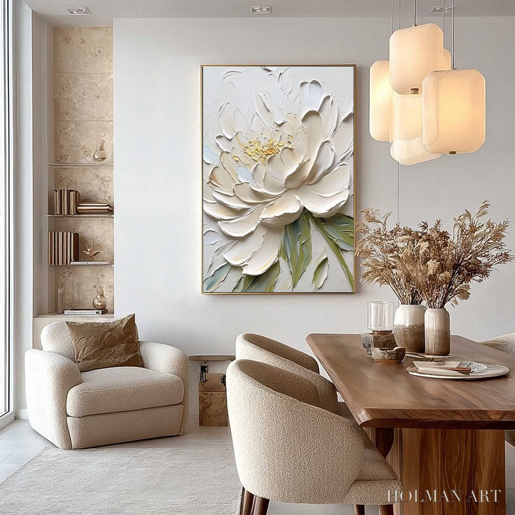 HOLMAN ART Ivory Petals – Textured Impasto Peony Painting - image 6