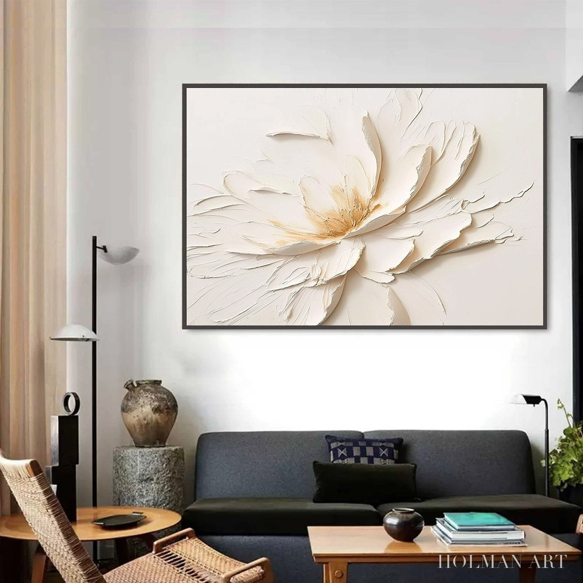 HOLMAN ART Alabaster Bloom – Textured Impasto Floral Oil Painting - image 3