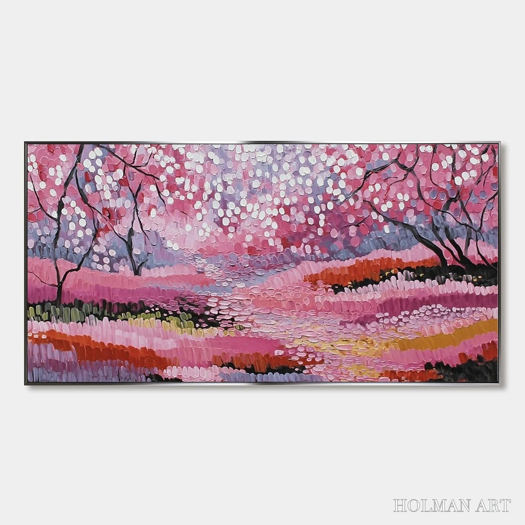 HOLMAN ART Cherry Blossom Path – Textured Impasto Landscape Oil Painting - image 1