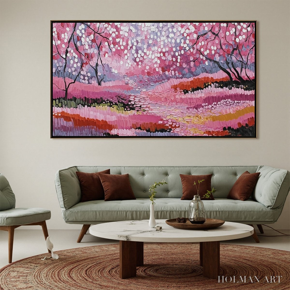 HOLMAN ART Cherry Blossom Path – Textured Impasto Landscape Oil Painting - image 2