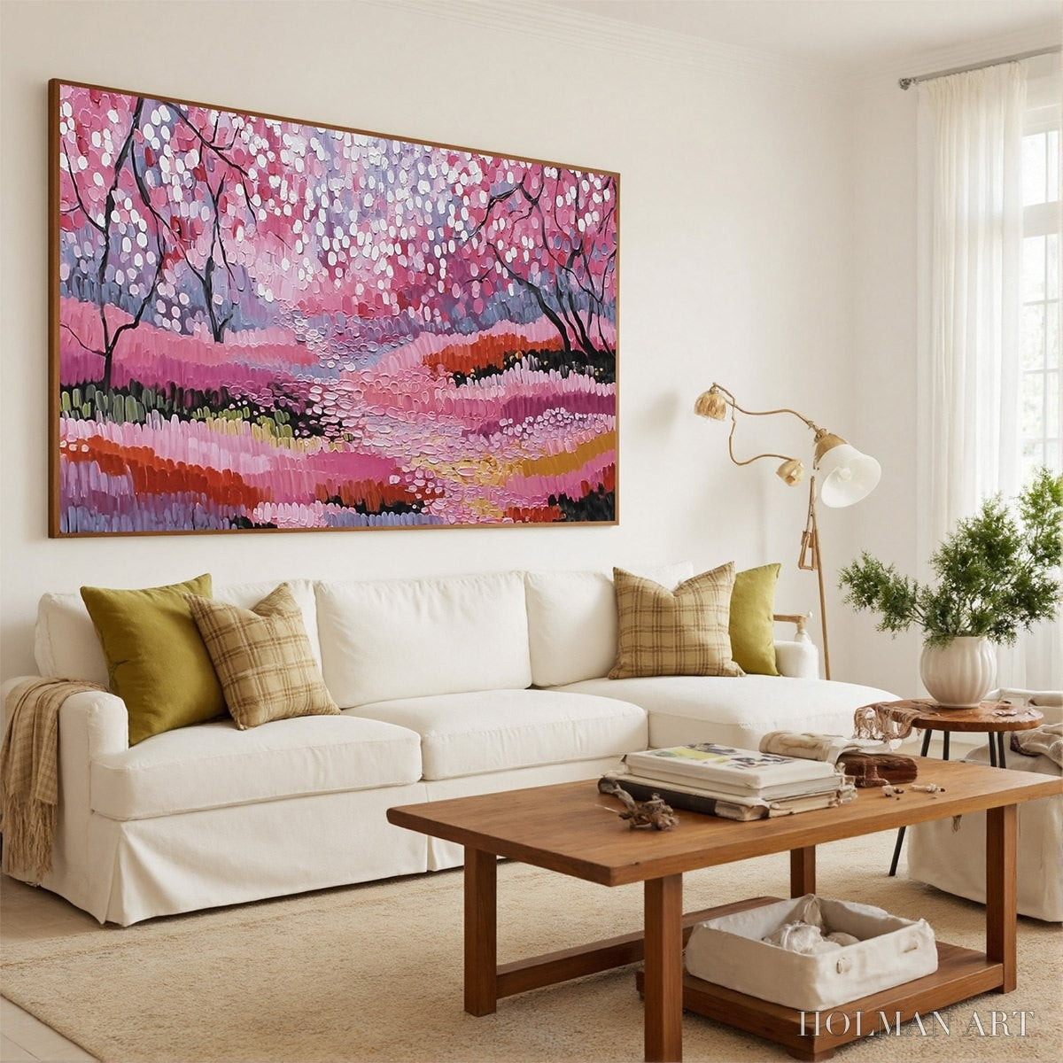 HOLMAN ART Cherry Blossom Path – Textured Impasto Landscape Oil Painting - image 3