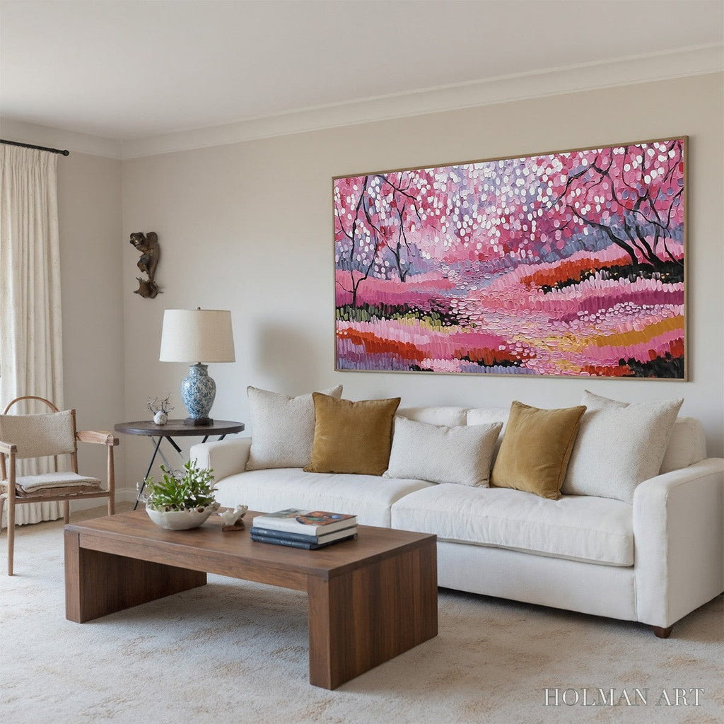 HOLMAN ART Cherry Blossom Path – Textured Impasto Landscape Oil Painting - image 5