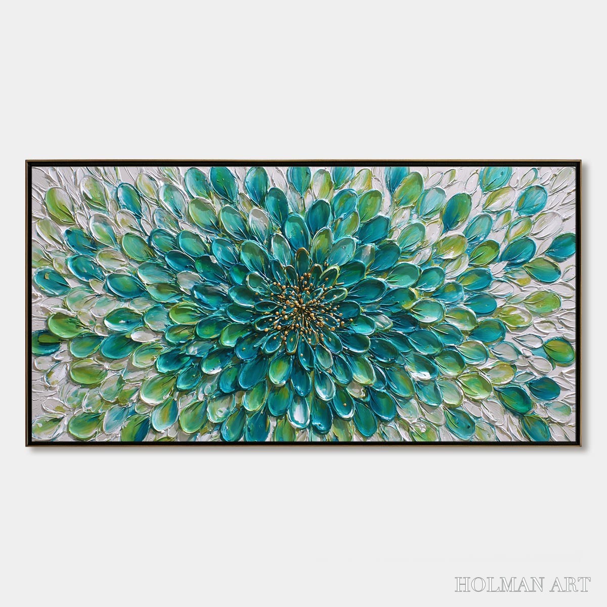 HOLMAN ART Aqua Bloom – Textured Impasto Floral Oil Painting - image 1