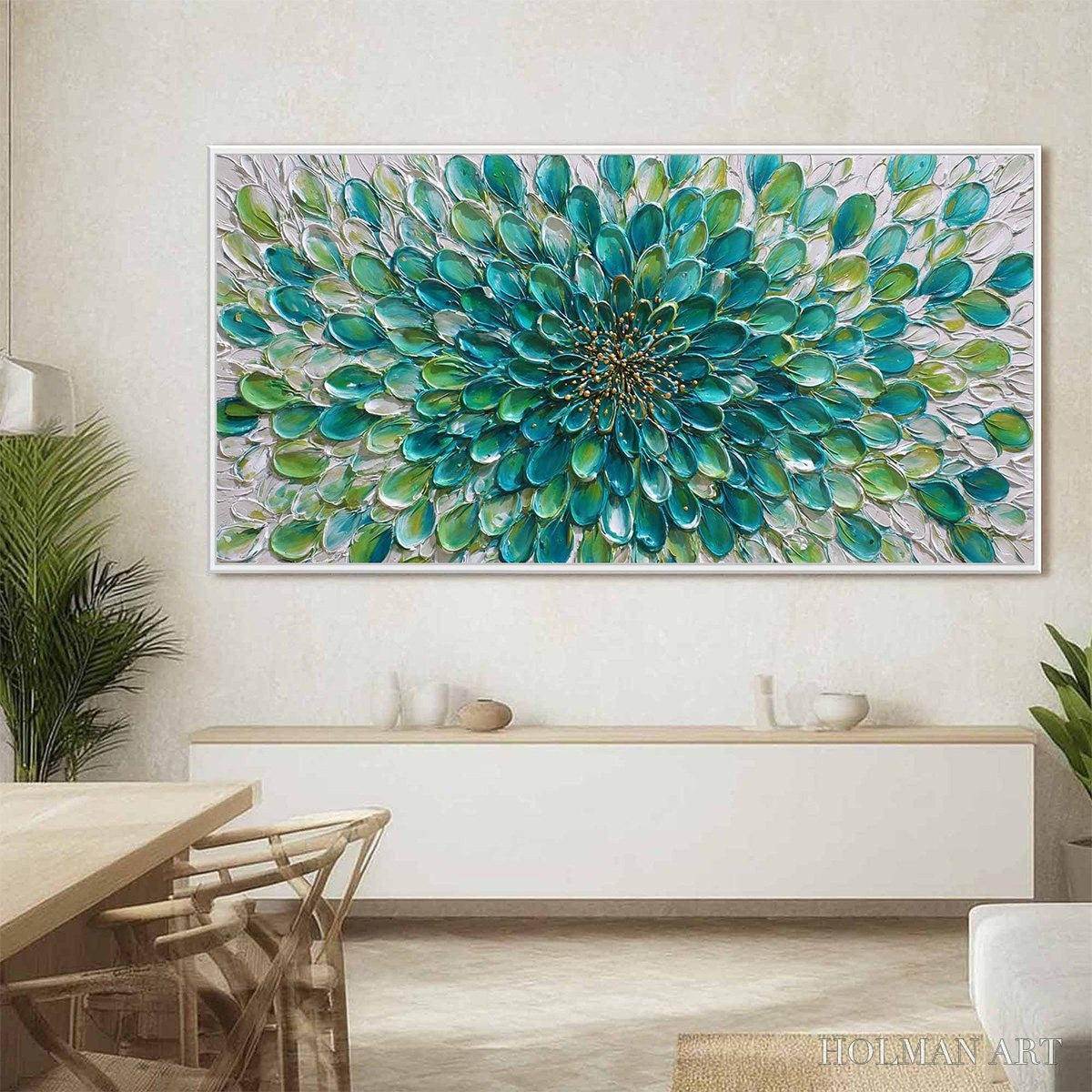 HOLMAN ART Aqua Bloom – Textured Impasto Floral Oil Painting - image 2