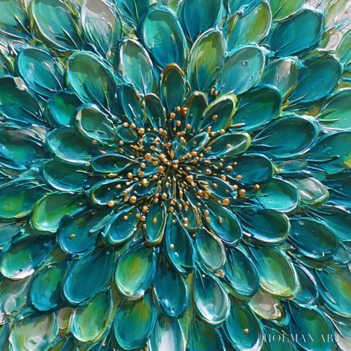 HOLMAN ART Aqua Bloom – Textured Impasto Floral Oil Painting - image 3