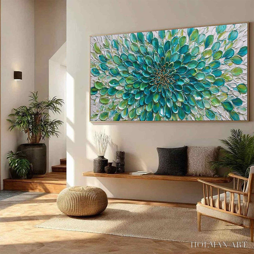 HOLMAN ART Aqua Bloom – Textured Impasto Floral Oil Painting - image 4