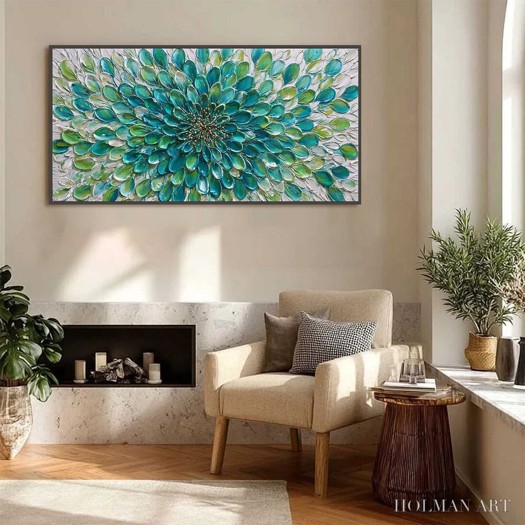 HOLMAN ART Aqua Bloom – Textured Impasto Floral Oil Painting - image 5