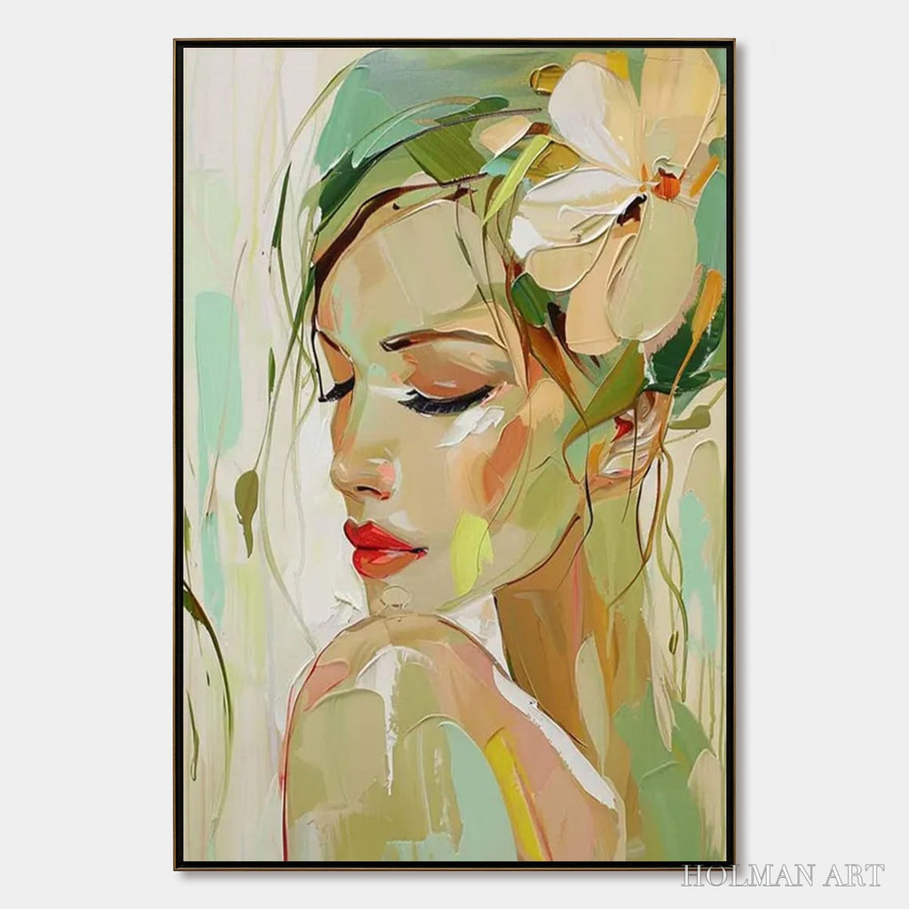 HOLMAN ART Blossoming Serenity – Impressionistic Floral Portrait Oil Painting - image 1