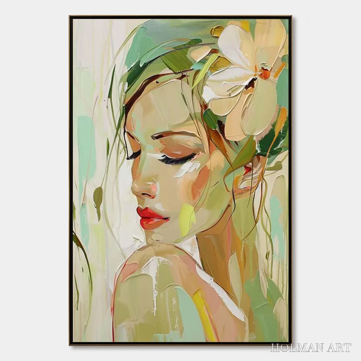 HOLMAN ART Blossoming Serenity – Impressionistic Floral Portrait Oil Painting - image 1