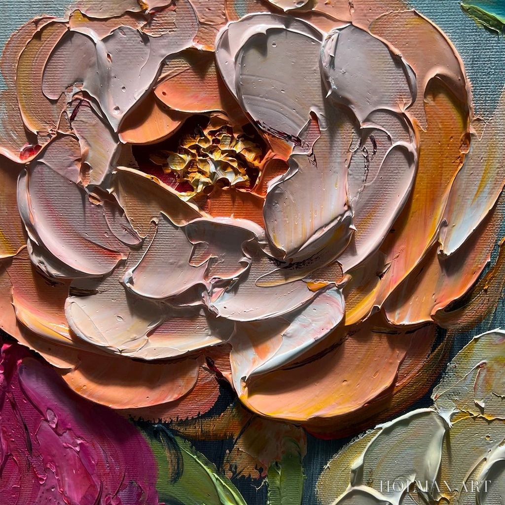 HOLMAN ART Sweet Peony Rhapsody – Textured Impasto Floral Oil Painting - image 3