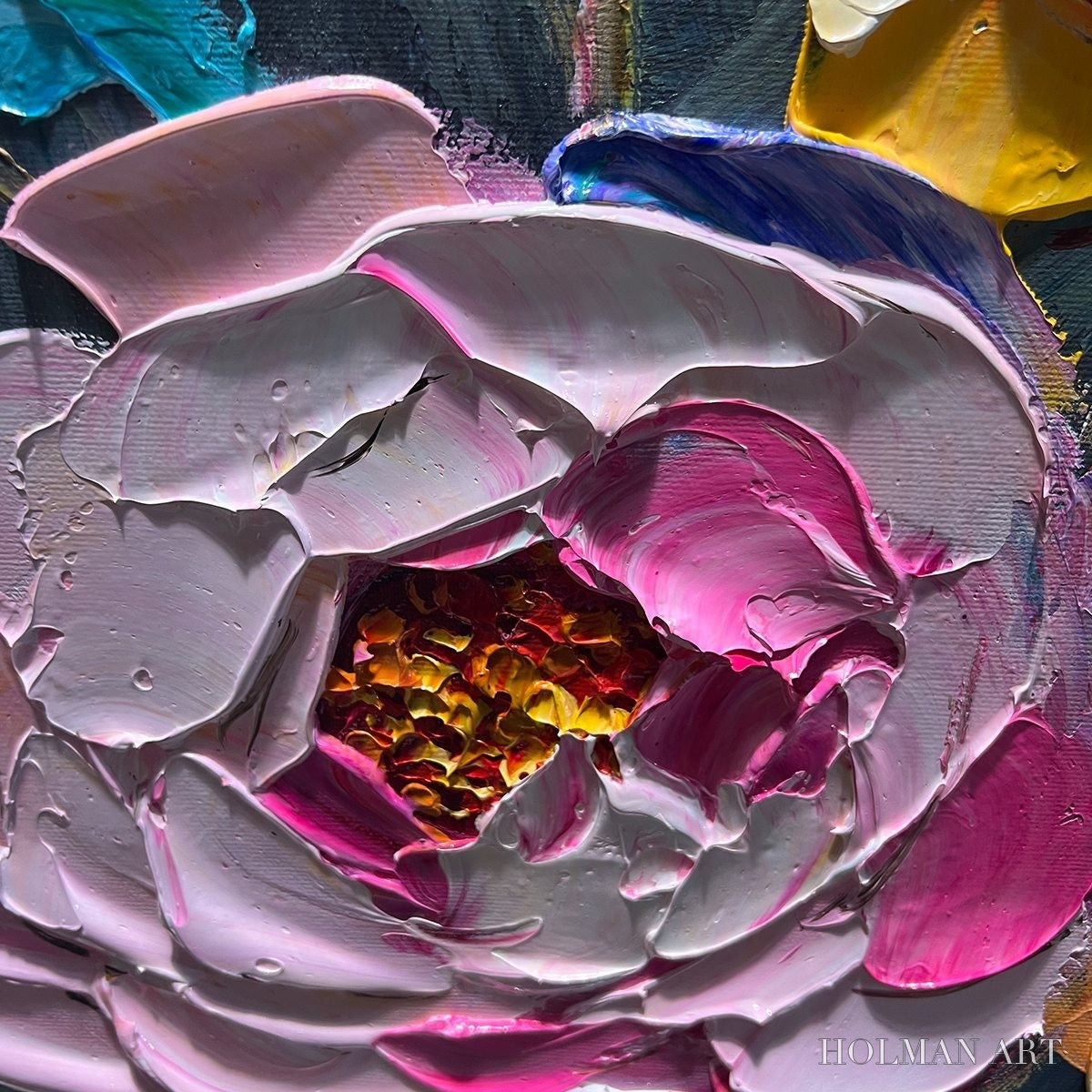 HOLMAN ART Sweet Peony Rhapsody – Textured Impasto Floral Oil Painting - image 5