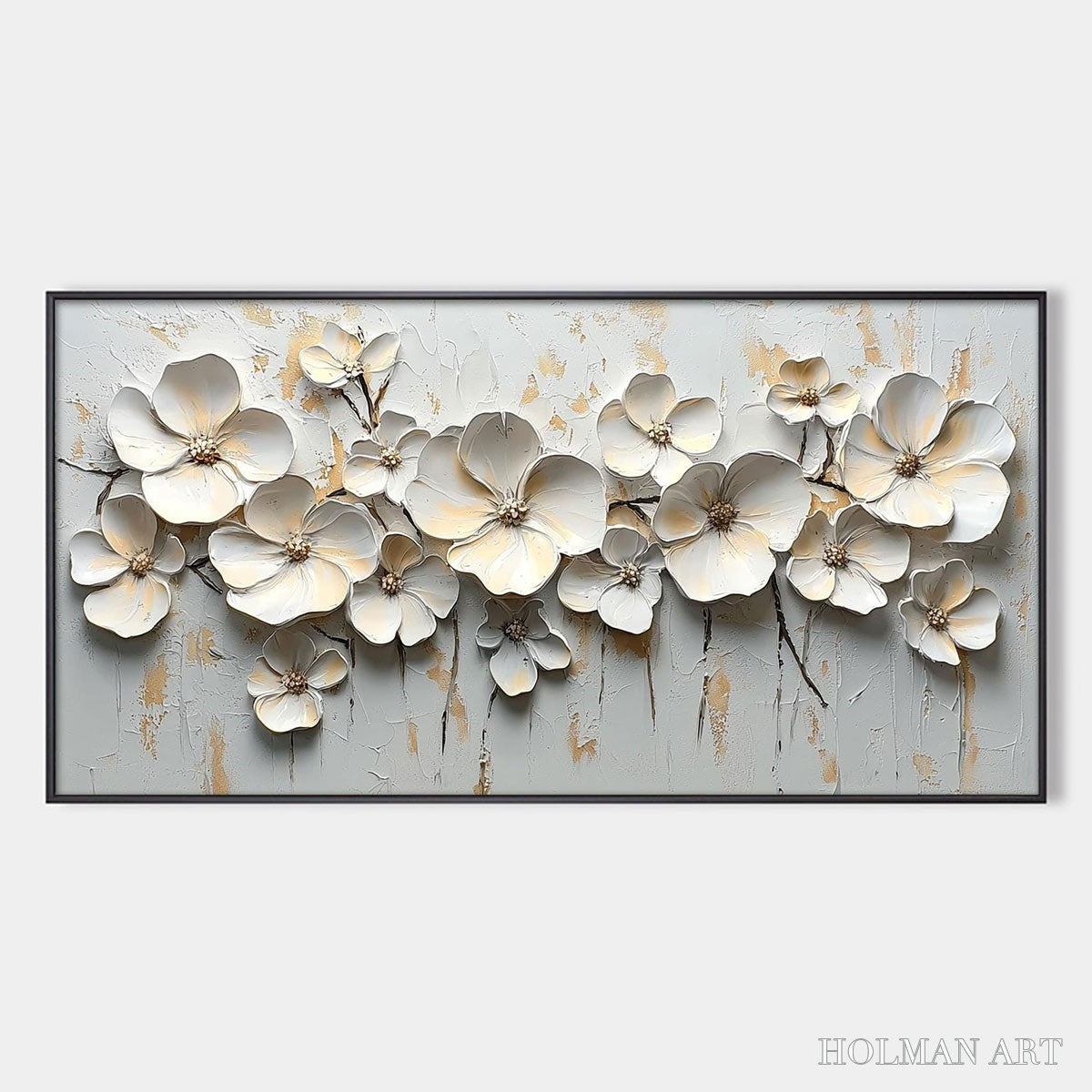 HOLMAN ART White Blossom Serenade – Textured 3D Floral Oil Painting - image 1