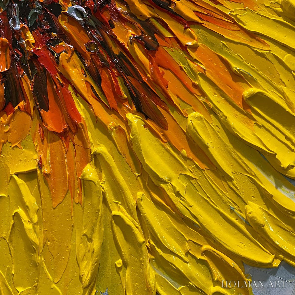 HOLMAN ART Solar Bloom – Textured Impasto Sunflower Oil Painting in Yellow and Grey - image 3