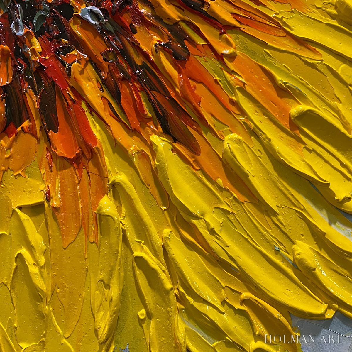 HOLMAN ART Solar Bloom – Textured Impasto Sunflower Oil Painting in Yellow and Grey - image 3