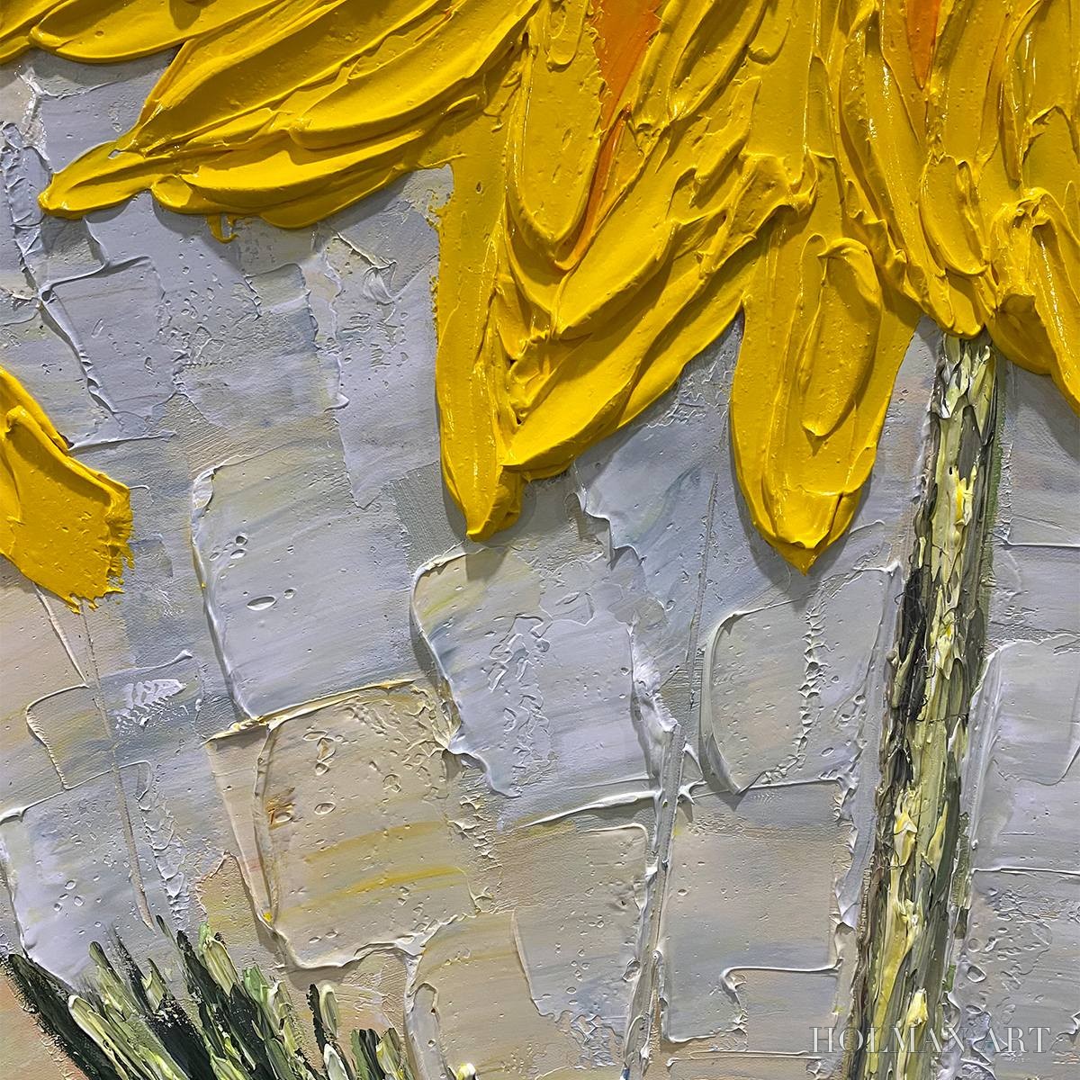 HOLMAN ART Solar Bloom – Textured Impasto Sunflower Oil Painting in Yellow and Grey - image 6