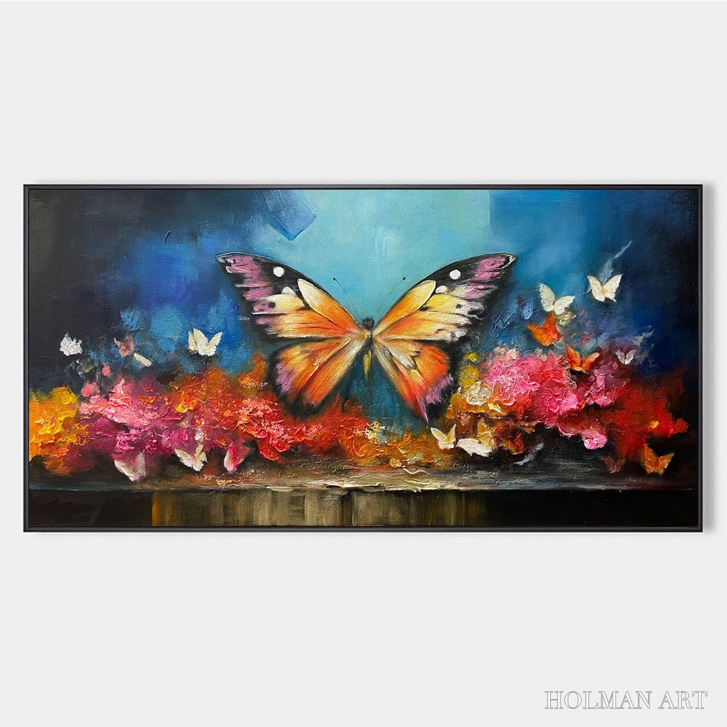 HOLMAN ART Monarch'S Repose – Orange and Purple Butterfly with Floral Impasto Oil Painting - image 1