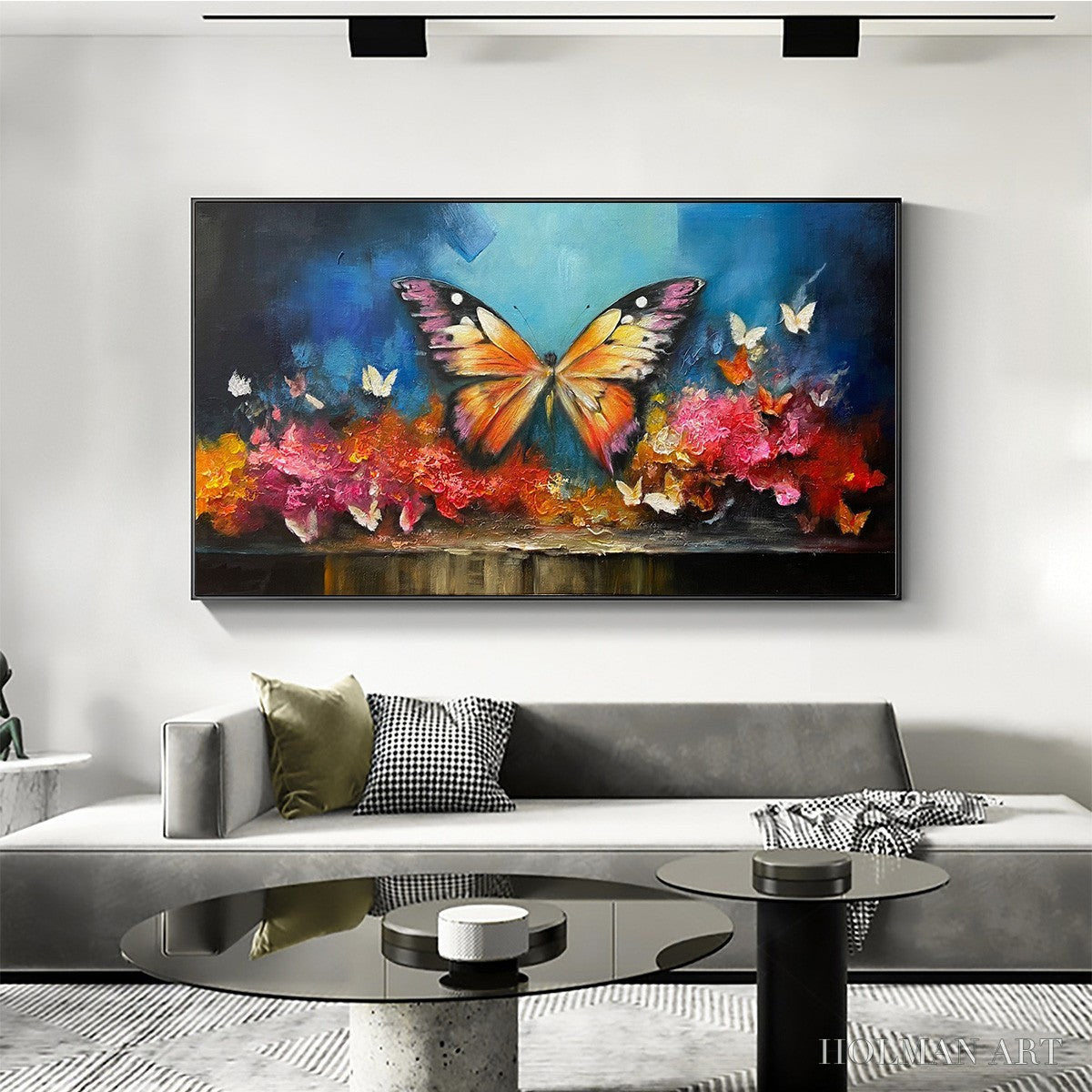 HOLMAN ART Monarch'S Repose – Orange and Purple Butterfly with Floral Impasto Oil Painting - image 2