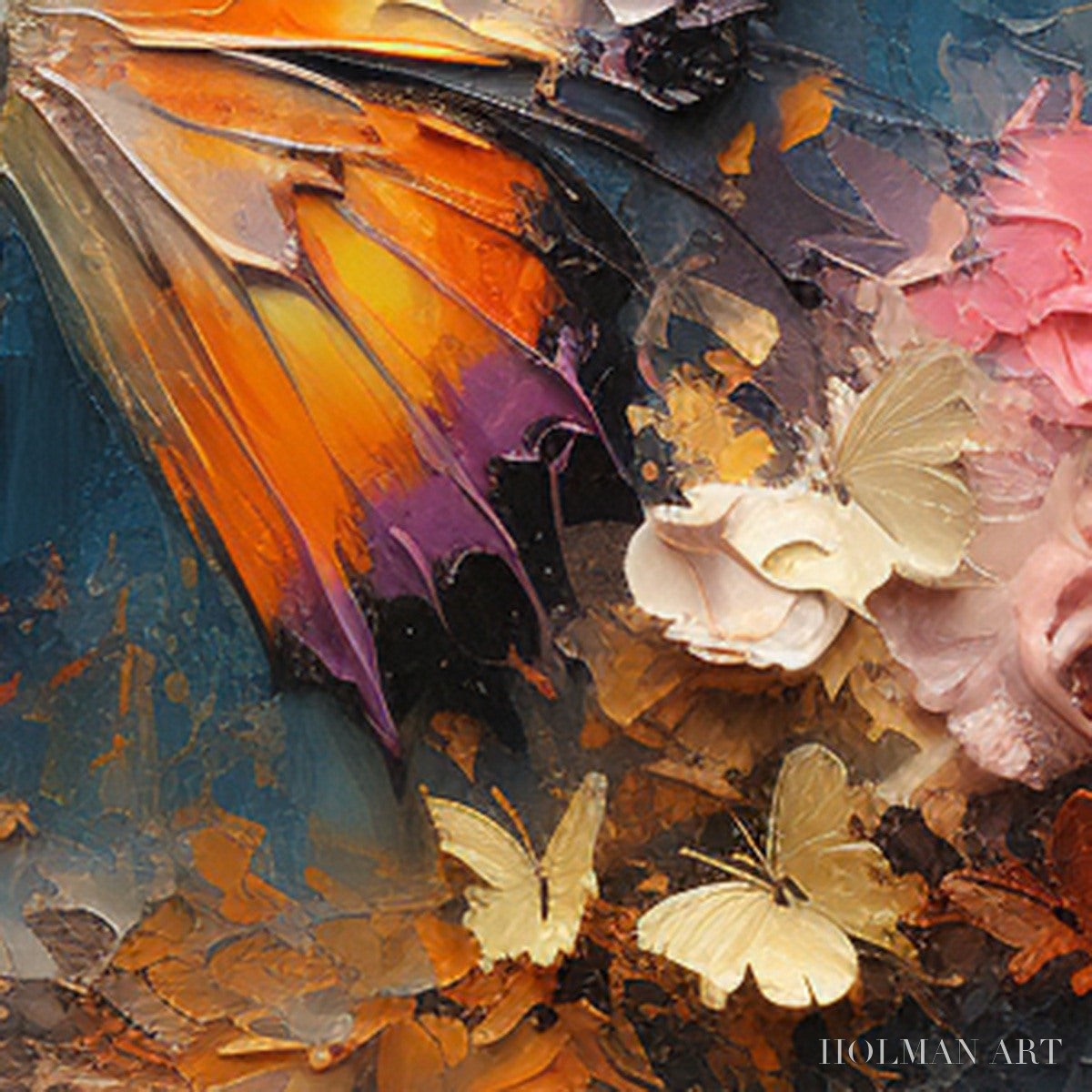 HOLMAN ART Monarch'S Repose – Orange and Purple Butterfly with Floral Impasto Oil Painting - image 5