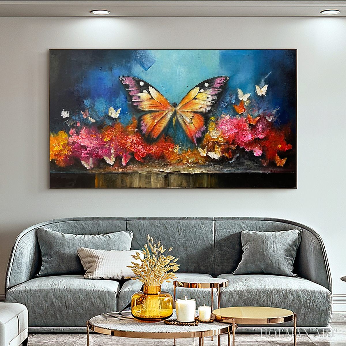 HOLMAN ART Monarch'S Repose – Orange and Purple Butterfly with Floral Impasto Oil Painting - image 6
