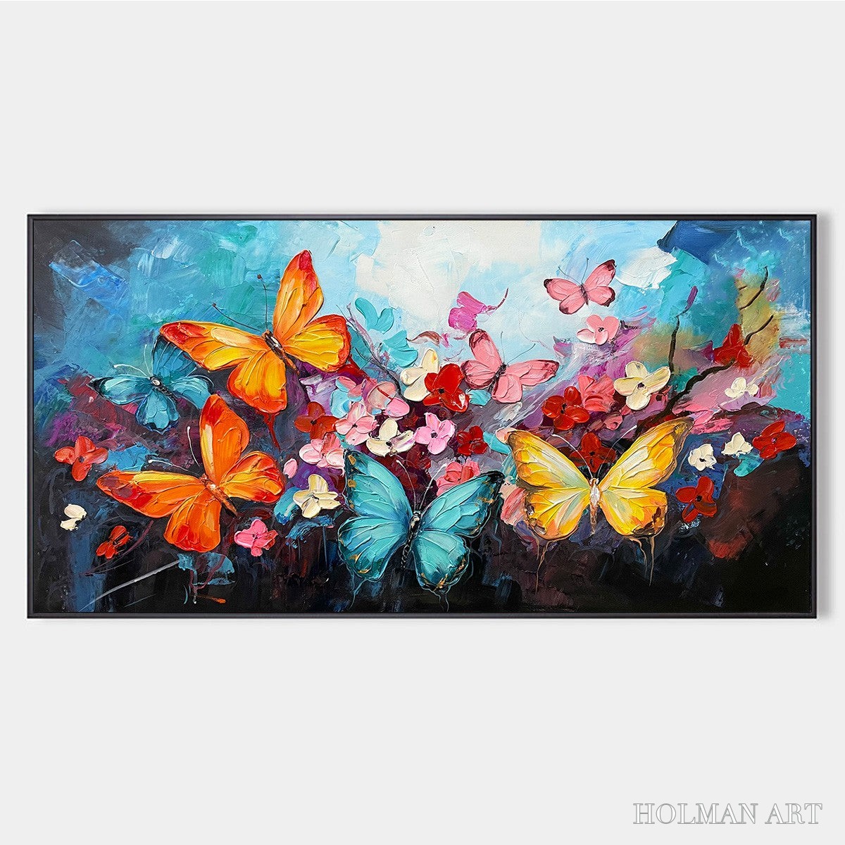 HOLMAN ART Butterfly Waltz – Colorful Butterfly and Floral Impasto Oil Painting - image 1