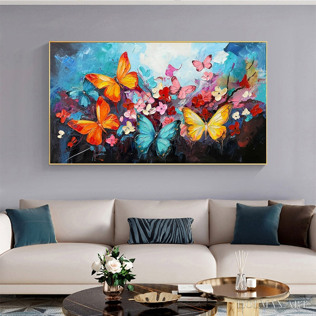 HOLMAN ART Butterfly Waltz – Colorful Butterfly and Floral Impasto Oil Painting - image 2