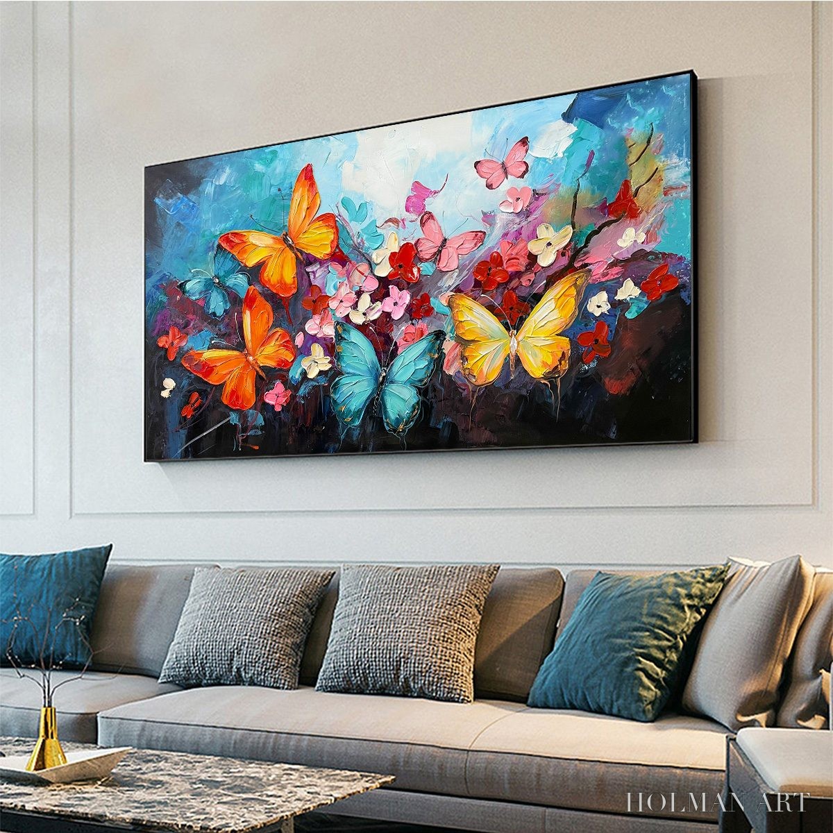 HOLMAN ART Butterfly Waltz – Colorful Butterfly and Floral Impasto Oil Painting - image 4