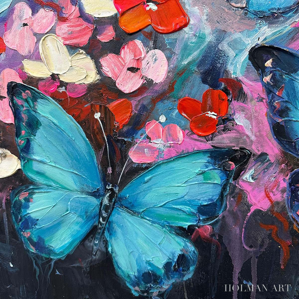 HOLMAN ART Butterfly Waltz – Colorful Butterfly and Floral Impasto Oil Painting - image 6