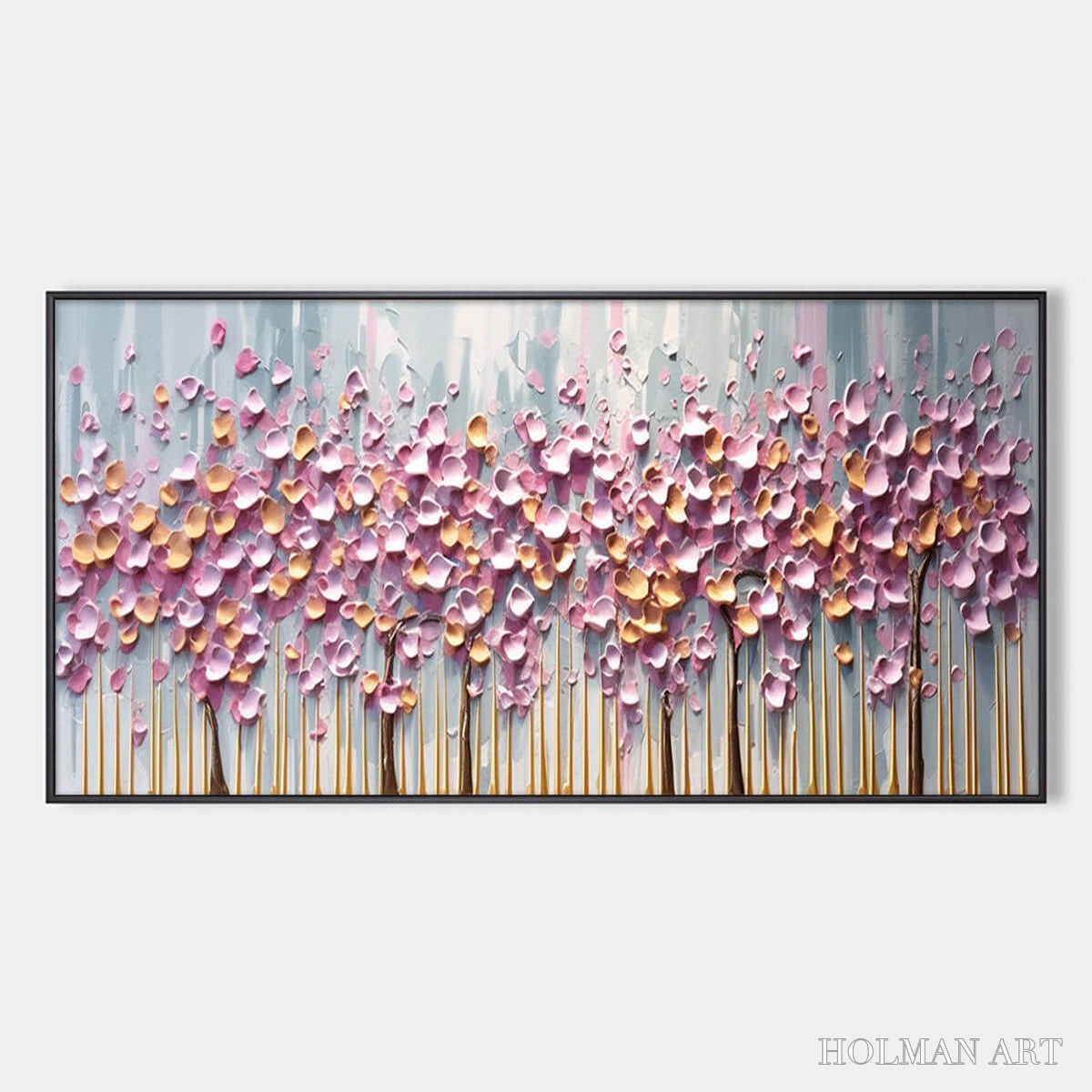 HOLMAN ART Rosewood Dawn – Textured Floral Landscape Oil Painting in Pink - image 1
