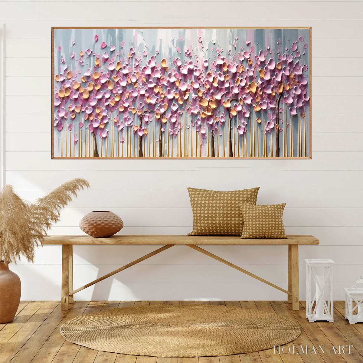 HOLMAN ART Rosewood Dawn – Textured Floral Landscape Oil Painting in Pink - image 5