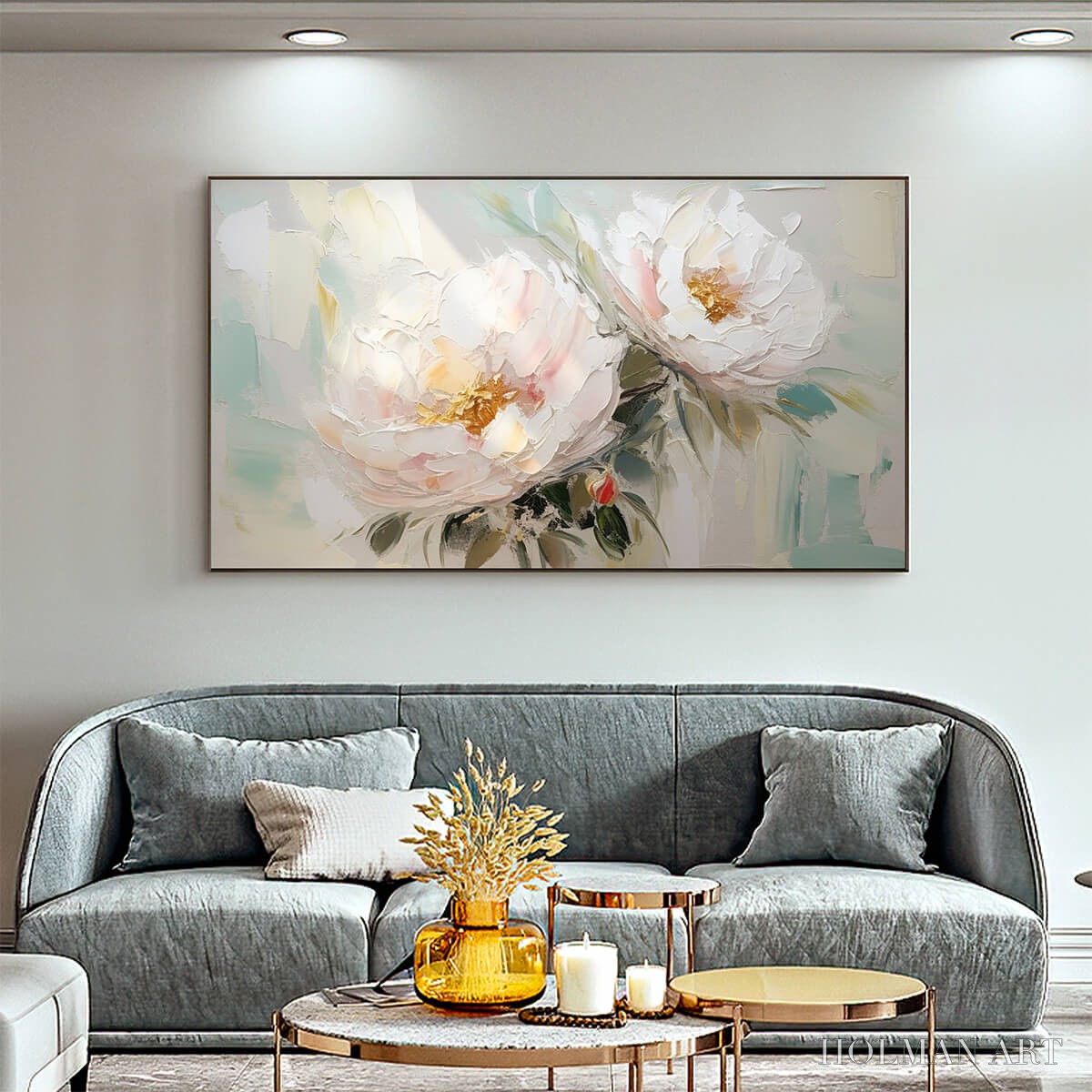 HOLMAN ART Serene Blossoms – Textured Floral Oil Painting in Soft White and Blush - image 2
