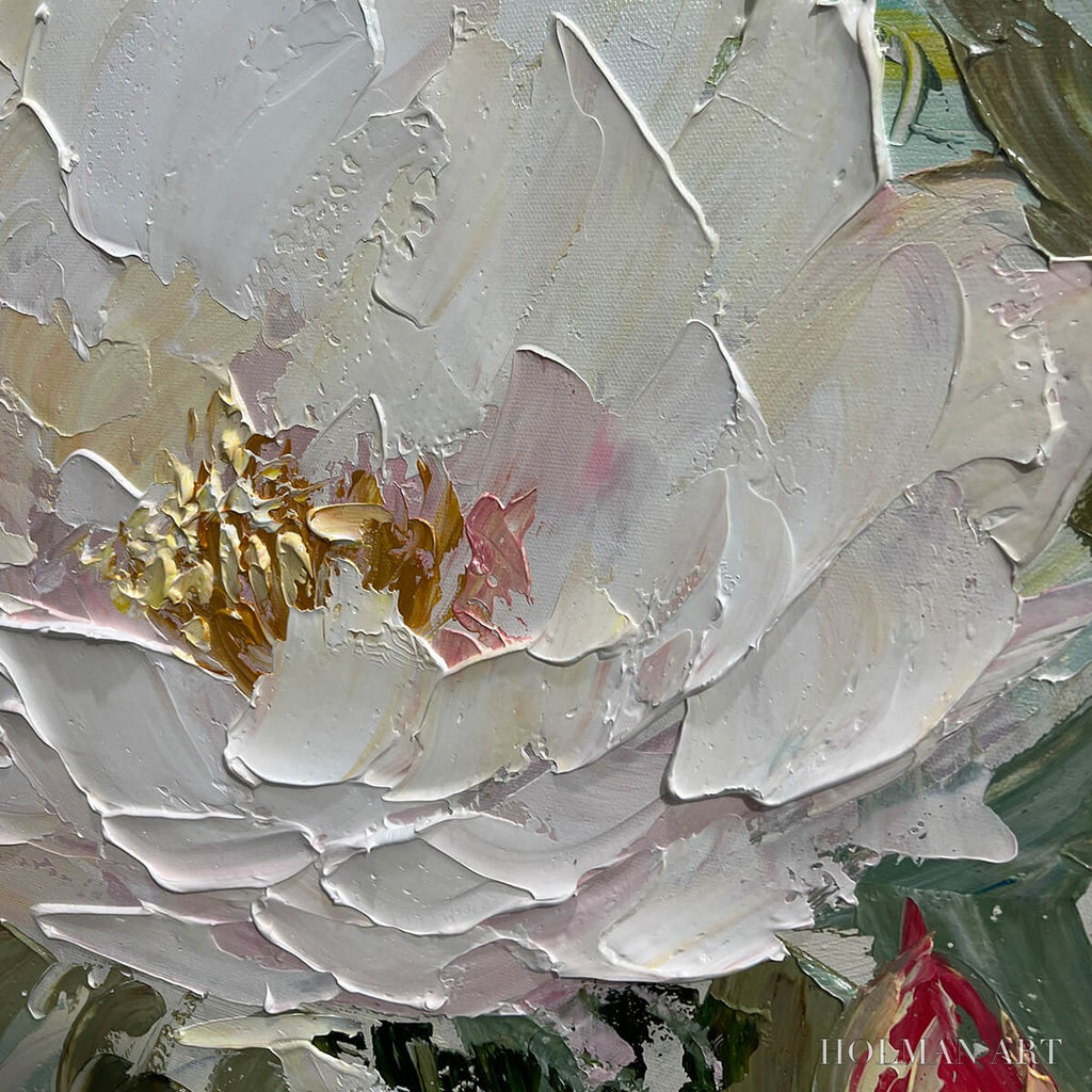 HOLMAN ART Serene Blossoms – Textured Floral Oil Painting in Soft White and Blush - image 3