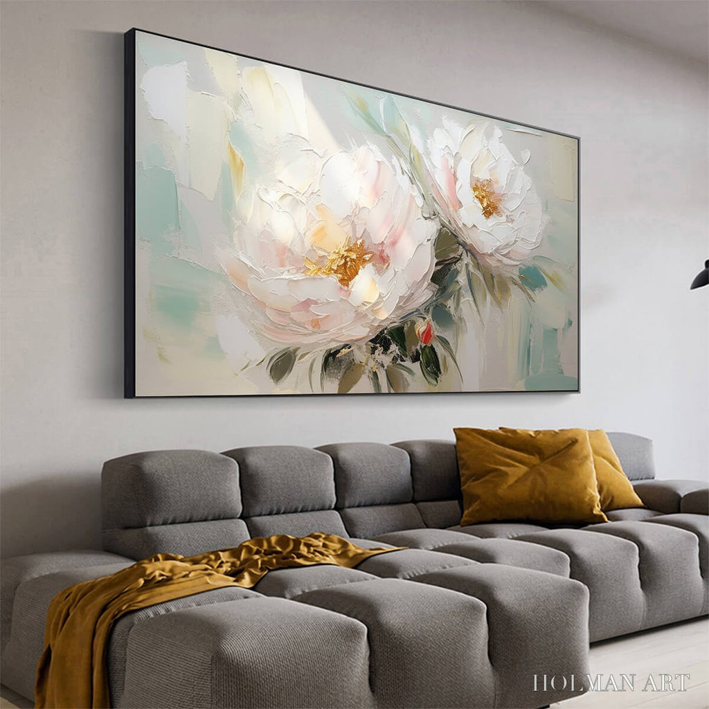 HOLMAN ART Serene Blossoms – Textured Floral Oil Painting in Soft White and Blush - image 4