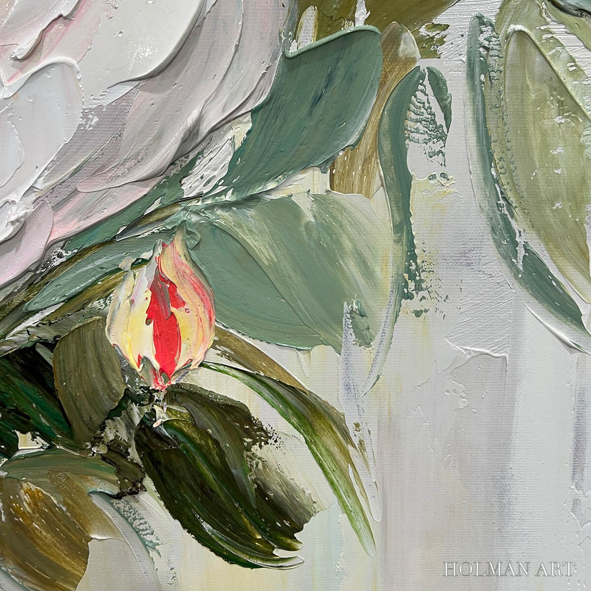 HOLMAN ART Serene Blossoms – Textured Floral Oil Painting in Soft White and Blush - image 5