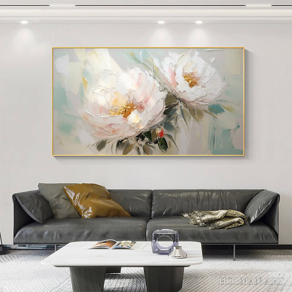 HOLMAN ART Serene Blossoms – Textured Floral Oil Painting in Soft White and Blush - image 6