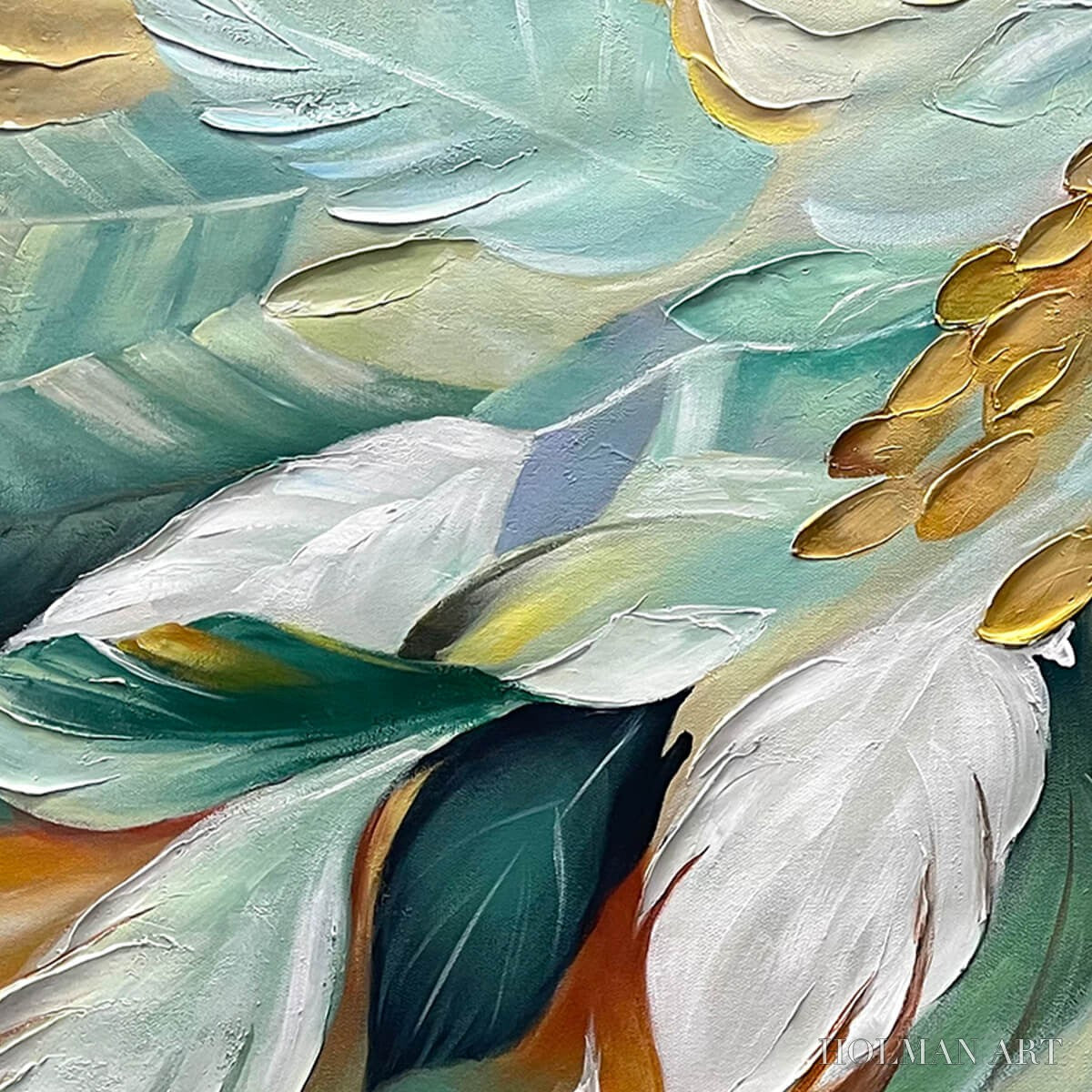 HOLMAN ART Gilded Garden – Green and Gold Floral Textured Impasto Oil Painting - image 3