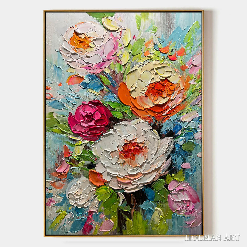HOLMAN ART Blooming Rhapsody – Colorful Floral Impasto Oil Painting - image 1