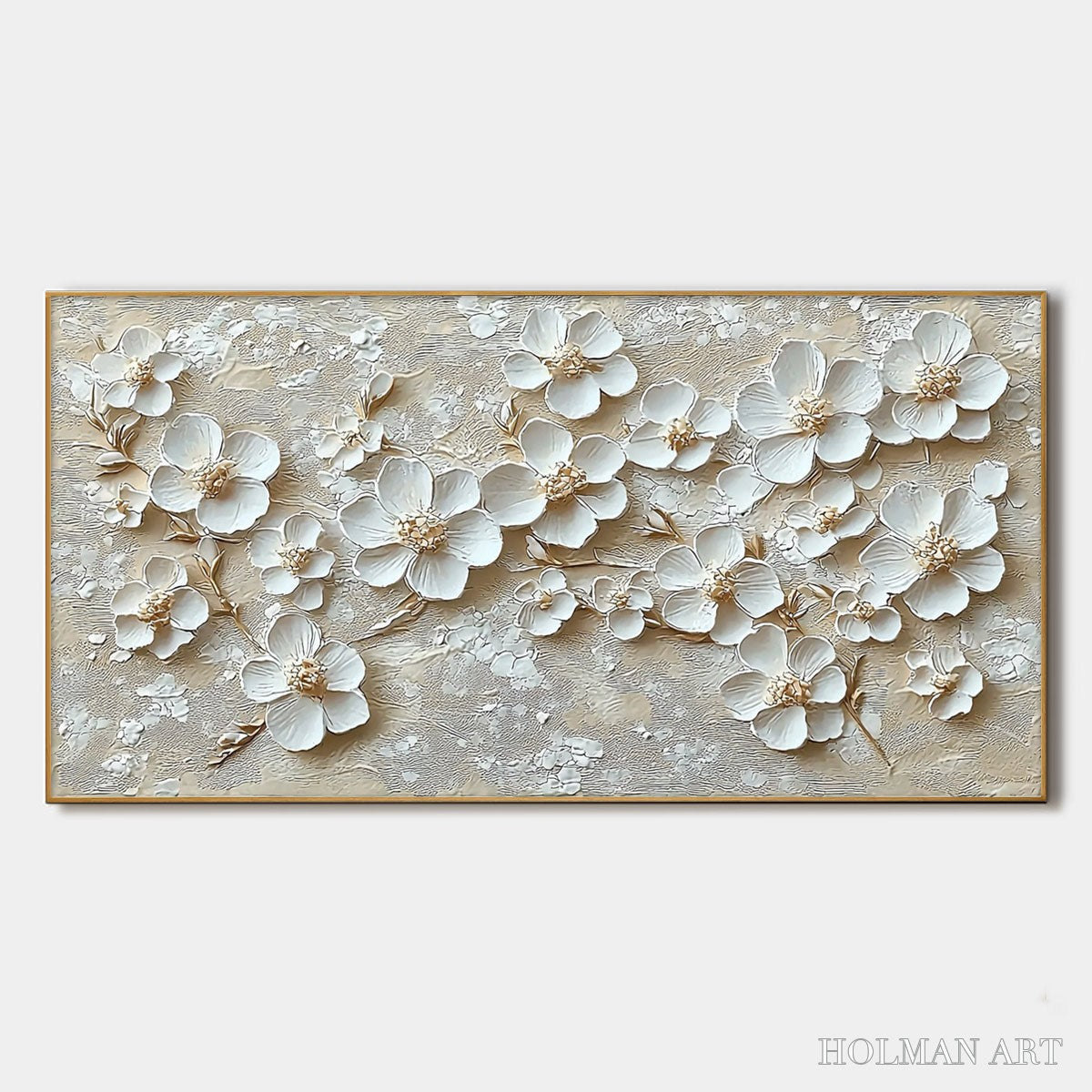 HOLMAN ART Golden Blossoms – Textured Floral Oil Painting - image 1