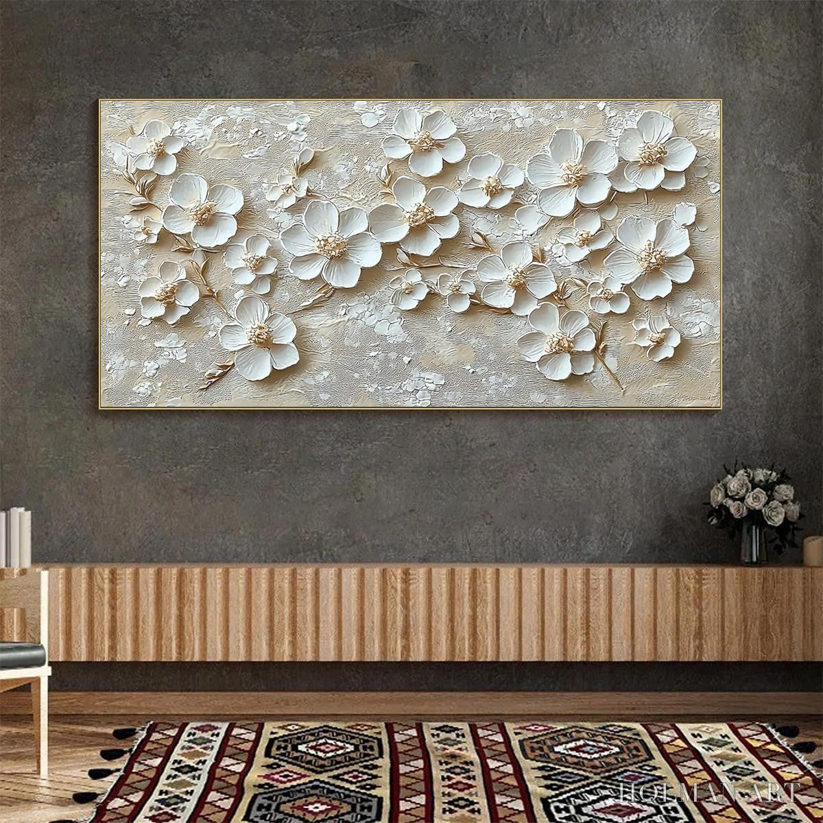HOLMAN ART Golden Blossoms – Textured Floral Oil Painting - image 2